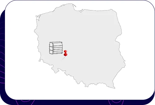 Map of Poland with a red pin indicating the location of our company in Wrocław
