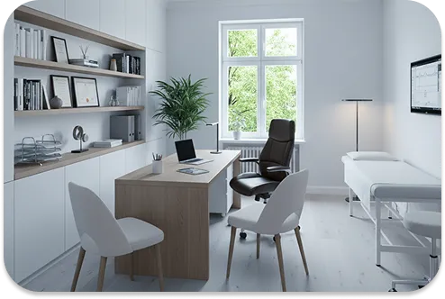 An elegant and quiet doctor's office where patient confidentiality and comfort are key