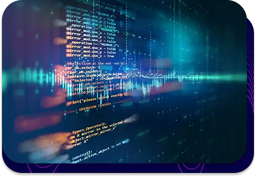 Programming interface with visible source code and superimposed visualisation of data stream flow in real time.