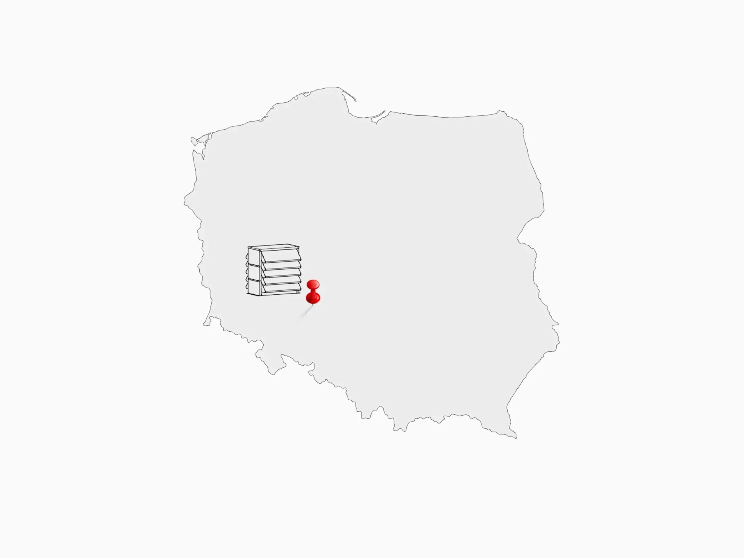 Map of Poland with a red pin indicating the location of our company in Wrocław